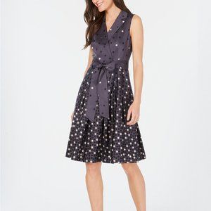 Anne Klein Navy Polka Dot Dress with Belt